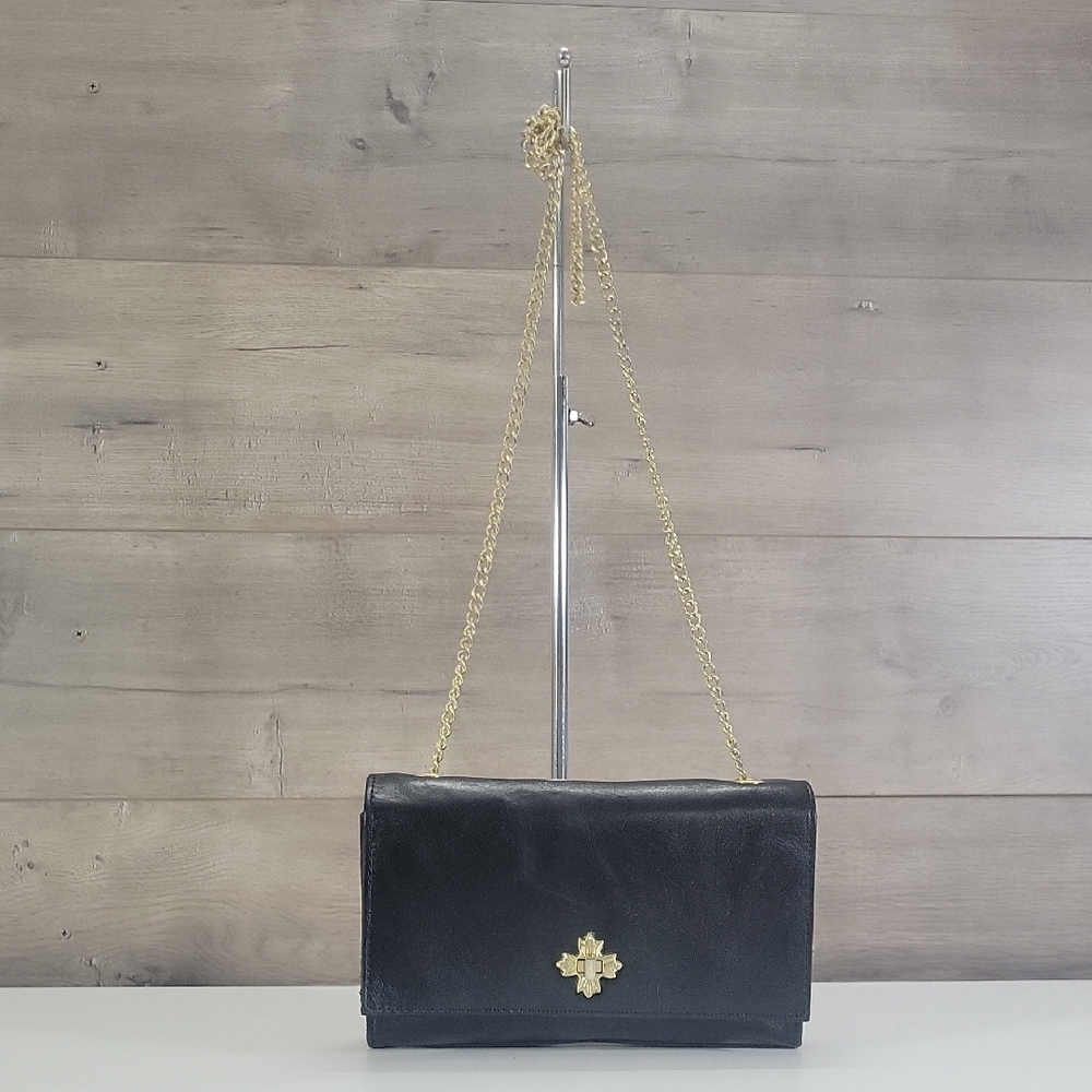 Patricia Nash Black Leather Chain-Shoulder Crossbody Shoulder Bag